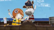 Salty stimmt einen Shanty an und Lily schl&auml;gt den Takt dazu.