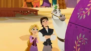 Rapunzel (Mandy Moore), Flynn (Zachary Levi), Maximus.