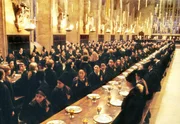 In dem riesigen Speisesaal von Hogwarts nehmen die Sch&uuml;ler der vier H&auml;user Gryffindor, Hufflepuff, Ravenclaw und Slytherin ihre Mahlzeiten ein.