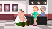 (v.l.n.r.) Peter Griffin; Lois Griffin; Rezeptionistin