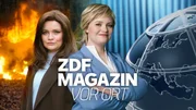 Reporterin Katja Forohrd (Caro Worbs, l.) und Moderatorin Sabine Carolina Foehnigs (Caro Worbs, r.) berichten live und vor Ort vom "brennenden Loch" in der Eifel und versuchen, herauszufinden, was es damit auf sich hat.