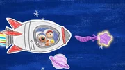 Als Weltraumcrew sind Dylan (links), Ozzy und Bitsy in ihrer Rakete unschlagbar. Und Daisy (rechts) leuchtet ihnen als Sternschnuppe den Weg durch die Galaxie.