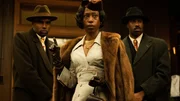 L - R: Michael Addo als La Fontaine Bodyguard 2, Nikki Amuka-Bird als La Fontaine, Chiedu Agborh als La Fontaine Bodyguard 1