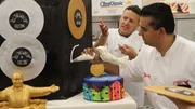 Buddy and Joe working on the cake.
