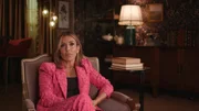 Wide shot of a sit down interview with Sara Azari in a pink blazer Wide shot of a sit down interview with Sara Azari in a pink blazer