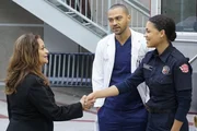 (v.l.n.r.) Dr. Catherine Fox (Debbie Allen); Dr. Jackson Avery (Jesse Williams); Victoria Hughes (Barrett Doss) (v.l.n.r.) Dr. Catherine Fox (Debbie Allen); Dr. Jackson Avery (Jesse Williams); Victoria Hughes (Barrett Doss)