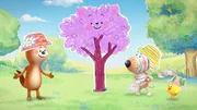 K&uuml;ken Bitsy, Hund Dylan und Otter Ozzy spielen G&auml;rtner. Katze Daisy m&ouml;chte im Spiel aber lieber ein Baum sein. Kurzerhand buddeln die Freunde Daisy ein, die sich daraufhin wirklich wie ein Baum f&uuml;hlt.