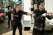 'Shucked' - When a petty officer is found murdered and frozen, it leads the team into a twisted underworld of seafood and sex trafficking. L-R: Olivia Swann as NCIS Special Agent Captain Michelle Mackey, Todd Lasance as AFP Liaison Officer Sergeant Jim 'JD' Dempsey and Jack Patten as Craig Beachley.