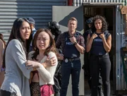 'Shucked' - When a petty officer is found murdered and frozen, it leads the team into a twisted underworld of seafood and sex trafficking. L-R: Ana Thu Nguyen as Kim Dang, Cindy Jiang as Anh Dang, Todd Lasance as AFP Liaison Officer Sergeant Jim 'JD' Dempsey and Olivia Swann as NCIS Special Agent Captain Michelle Mackey.