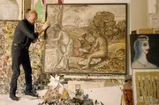 J&uuml;rgen B&ouml;ttcher alias Strawalde mit seinem Gem&auml;lde NACH GIORGIONE (1954)