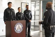 L-R: John Nolan (Nathan Fillion), Lucy Chen (Melissa O'Neil), Jackson West (Titus Makin Jr.) and Sergeant Wade Grey (Richard T. Jones).