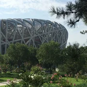 Beijing National Stadion, Peking, China, im Volksmund &ldquo;Vogelnest&rdquo;, Stahlkonstruktion nach Entwurf von Herzog & de Meuron.