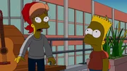 W&auml;hrend Marge und Lisa verzweifelt versuchen, f&uuml;r wenig Geld kulturelle Erlebnisse in New York zu feiern, erf&auml;hrt Bart (r.) von Mary (l.), dass er vielleicht doch gar nicht so schlecht ist ...