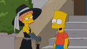 Da Bart (r.) keine Begleitung f&uuml;r ein Fest hat, macht er sich auf die Suche nach seiner Ex-Freundin Mary Spuckler (l.). Doch wie wird das Treffen der beiden ausgehen?