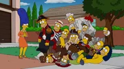 Mit Hilfe einer Armee von Homers aus verschiedenen Teilen der Geschichte kann die durch Barts Eingreifen in 1974 ver&auml;nderte Geschichte doch noch zum Guten ver&auml;ndert werden; Marge (l.) trifft die Wahl ihres Herzens.