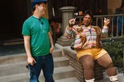 Eddie Murphy, (r.) im Rasputia Kost&uuml;m w&auml;hrend der Drehpause.