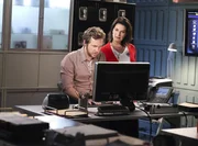 "Unfriendly Chat" -- Adam Ross (AJ Buckley), left, and Det. Josephine "Jo" Danville (Sela Ward) try to figure out if what Adam saw was real in an online chat, on CSI:NY.