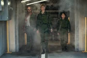 L-R: Dan Stevens as Trapper, Rebecca Hall as Dr. Ilene Andrews and Kaylee Hottle as Jia