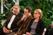 v.li.: Judd Hirsch (Dr. Alfred Hofstadter), Kevin Sussman (Stuart), Christine Baranski (Dr. Beverly Hofstadter).