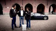 V.l.: Jeremy Clarkson, James May und Richard Hammond mit einem Bugatti Veyron in Alba.