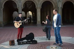 DM-07101R-030..Adam (Dave Patten, left) is a street musician and one of David Wozniak's (Vince Vaughn) 533 children in DreamWorks Pictures' heartfelt comedy, "Delivery Man."..Ph: Jessica Miglio..&copy;DreamWorks II Distribution Co., LLC. ĘAll Rights Reserved.