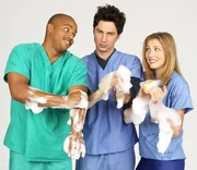 (v.li.): Donald Faison (Chris Turk), Zach Braff (John &sbquo;J.D.&lsquo; Dorian), Sarah Chalke (Elliott Reid).