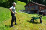Josef Gmeiner und seine Lebensgef&auml;hrtin Bianca Lukasik bei der Heuarbeit.