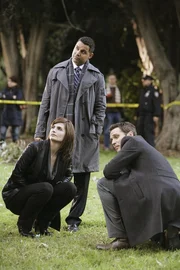 Kate (Stana Katic, l.), Javier (Jon Huertas, M.) und Kevin (Seamus Dever, r.) sto&szlig;en auf einige Ungereimtheiten im aktuellen Fall ...