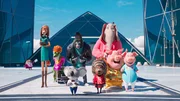 L-R: Suki, Miss Crawly, Buster Moon, Johnny, Ash, Meena, Gunter und Rosita