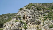 Lycian Tombs in cliffside. Lycian Tombs in cliffside.