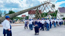Aufstellen des Maibaums auf dem Schenkenplatz in Wei&szlig;enborn
