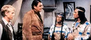 J&ouml;rg Marquard, Rod Cameron (Old Firehand), Marie Versini (Nscho-tschi), Pierre Brice (Winnetou).