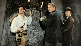 Von links: Graf Alfonso di Rodriganda y Sevilla (G&eacute;rard Barray), Dr. Karl Sternau (Lex Barker) und Andreas Hasenpfeffer (Ralf Wolter)