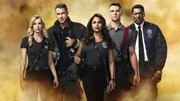 L-R: Sylvie Brett (Kara Killmer), Kelly Severide (Taylor Kinney), Gabriela Dawson (Monica Raymund), Matthew Casey (Jesse Spencer), Wallace Boden (Eamonn Walker).