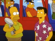 Wally (re.) erwischt Homer (li.), wie er den Superbowl mit nach Hause nehmen will.