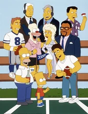 Nach dem Superbowl kommt es zu einem Gruppenfoto mit Dolly Parton (M). Homer (unten l.) und Bart (unten M.) sind mit von der Partie ...