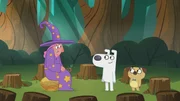 Im Wald auf der Suche nach einem Drachen f&uuml;r den K&ouml;nig treffen die Hunde auf die Zauberin Merlin.