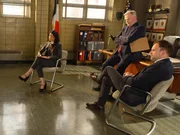 (v.ln.r.) Joan Watson (Lucy Liu); Captain Tommy Gregson (Airan Quinn); Sherlock Holmes (Jonny Lee Miller)