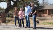 Hosts Joanna and Chip Gaines bring homeowners Racheal and Andrew Erwin to see their renovated home for the first time as seen on HGTV's Fixer Upper.