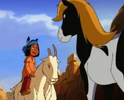 Yakari reitet auf der Schneeziege, statt auf Kleiner Donner.