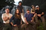 The team (Cork Graham, Brett Tutor, Keith "Cappy" Plaskett, Mehgan Heaney-Grier, Emilio White, and Jeremy Whalen) posing with Nacunday Falls in the background.