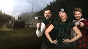 Key Visual/Cover Sendereihenbild ohne Typo zu "Maibaum Hunters" Staffel 1. Die Burschenvereine Unterf&ouml;hring, Feldmoching und Hochbr&uuml;ck-Oberschlei&szlig;heim entsenden ihre f&uuml;nf besten Mitglieder, um bei der neuen BR-Show Maib&auml;ume zu stehlen. In Zusatzaufgaben erspielen sie sich Zeit, in der die B&auml;ume unbeaufsichtigt bleiben... Die Content Creator, von links: Saint Skye, Julia "Tschuggi" Nageler und Zeo.