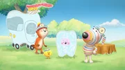 Zahnarzt Dylan (rechts) und seine Kollegen Ozzy (links) und Bitsy k&uuml;mmern sich um Patientin Daisy, die sich im Spiel in einen riesigen Zahn verwandelt hat.