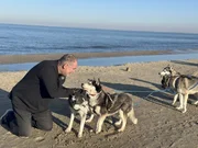 Waldi am Strand von Usedom mit seinen Schlittenhunden