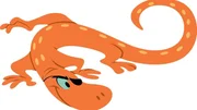 Der orange Molch mit seinen gelben Flecken und der Augenklappe ist Tom und Jerry nicht immer gut gesonnen.