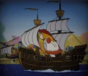 Alice l&ouml;st das Piratenproblem auf ihre Weise. Sie entwendet kurzer Hand das Piratenschiff und segelt den Piraten davon.