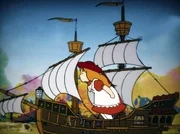 Alice l&ouml;st das Piratenproblem auf ihre Weise. Sie entwendet kurzerhand das Piratenschiff und segelt den Piraten davon.