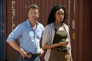 L-R: Todd Lasance as AFP Liaison Officer Sergeant Jim 'JD' Dempsey and Olivia Swann as NCIS Special Agent Captain Michelle Mackey in NCIS: Sydney episode 9, season 2.