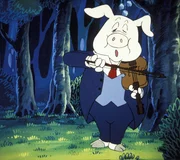 Das Musenschwein spielt dem schlafenden K&ouml;nig ein Schlaflied vor, damit dieser nur sch&ouml;ne Tr&auml;ume tr&auml;umt.