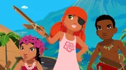Marina und ihre Freunde Tevaiti und Onaku spielen Piratenbande. Doch dann taucht ein echtes Problem auf. Auru will Clarissa gesehen haben, die als Meerjungfrau durchs Wasser schwamm. Die Piratenbande macht sich zusammen mit Auru auf die Suche nach der Meerjungfrau.